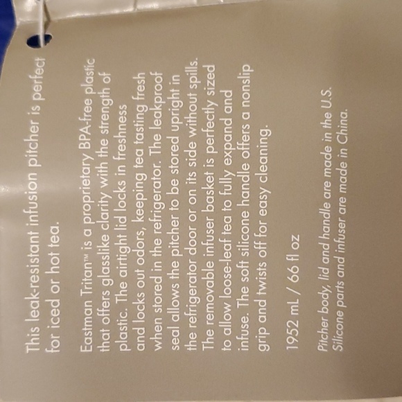 Teavana 2 Quart Iced Tea Infuser PBA Free Keep Upright Or On Side In Fridge! NWT - Picture 8 of 8